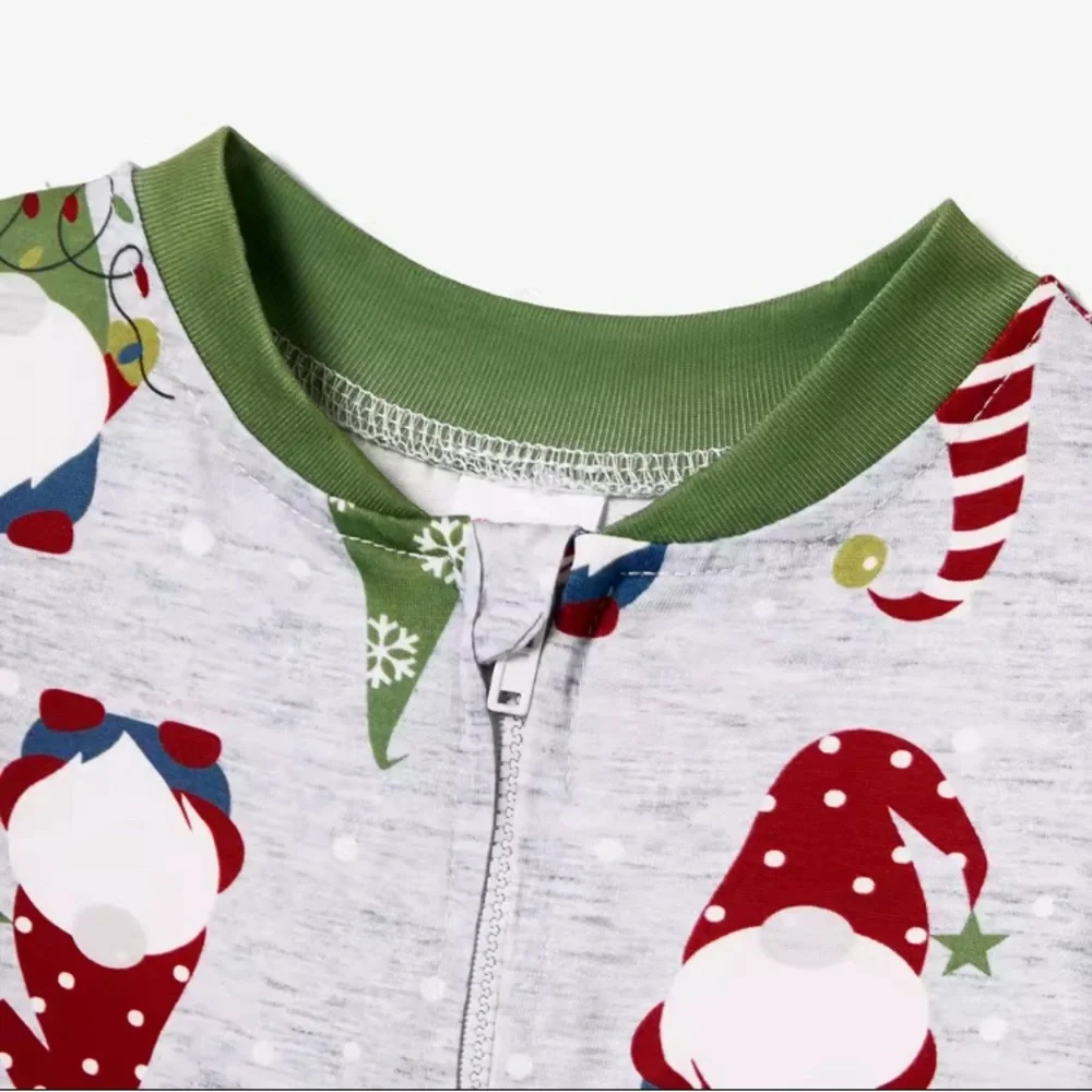 PatPat Kids Christmas Gnome All-over Print Long-sleeve Green Romper Pajamas Sets - Picture 2 of 8
